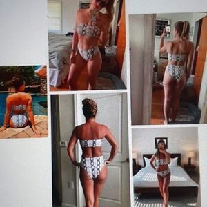 New OMKAGI Bandeau‎ High Waist Snake Print Bikini Swimsuit Large New In Packa…